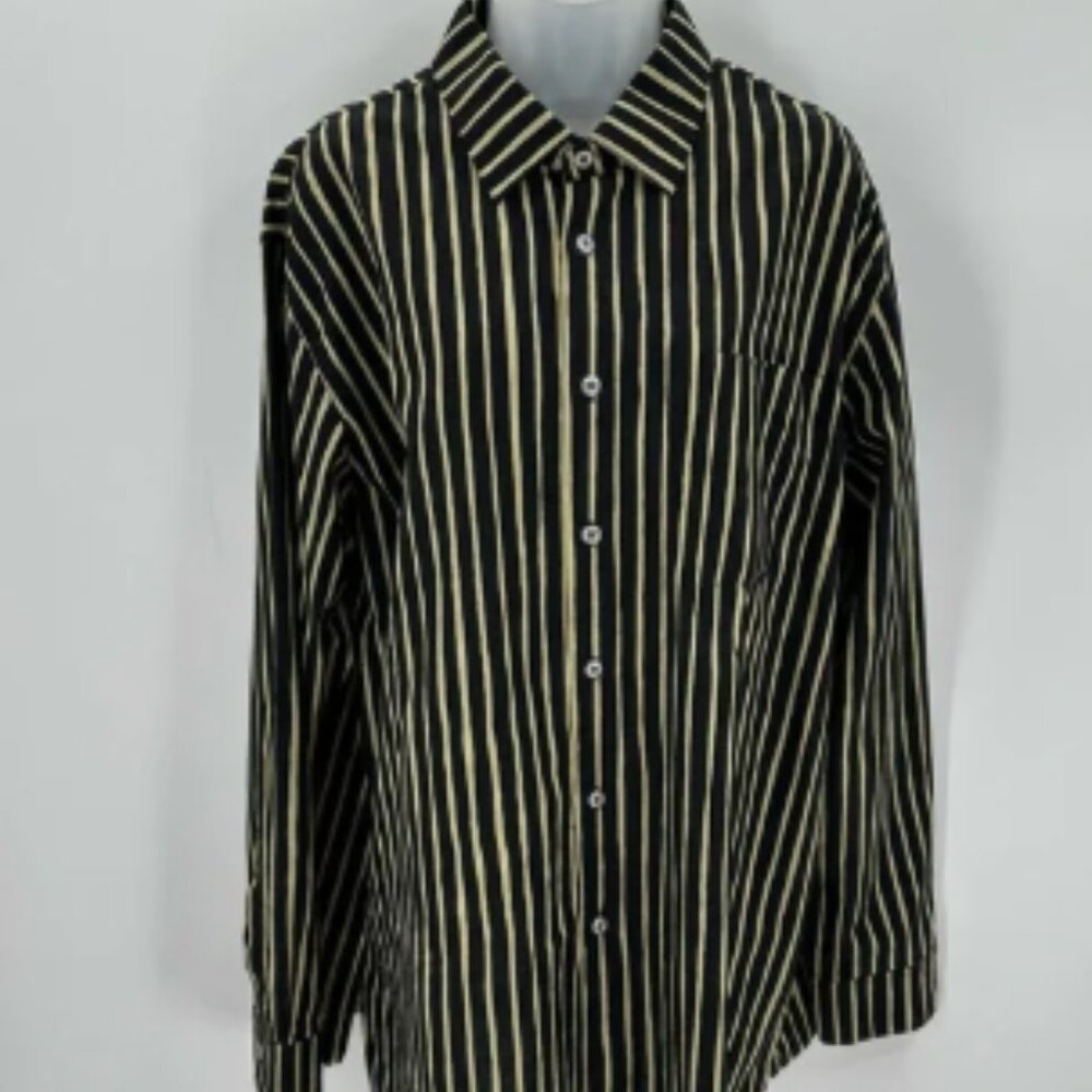 MARIMEKKO Jokapoika Shirt Green Black Stripes Piccolo XL Oversized Metal Buttons